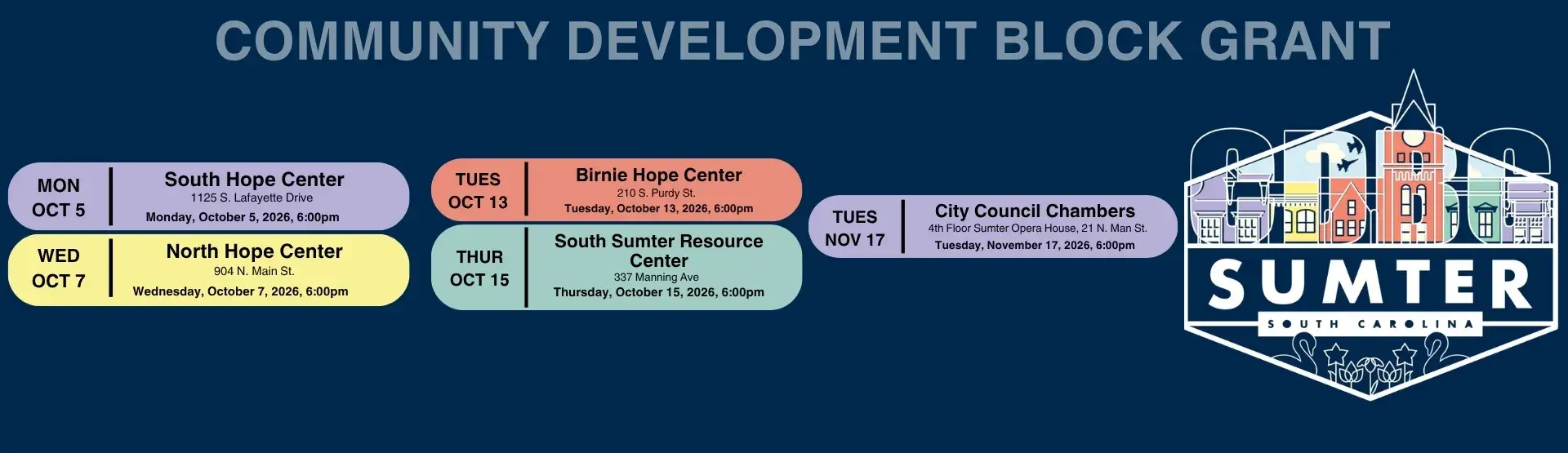 Community Development Block Grant 2026 Times and Dates