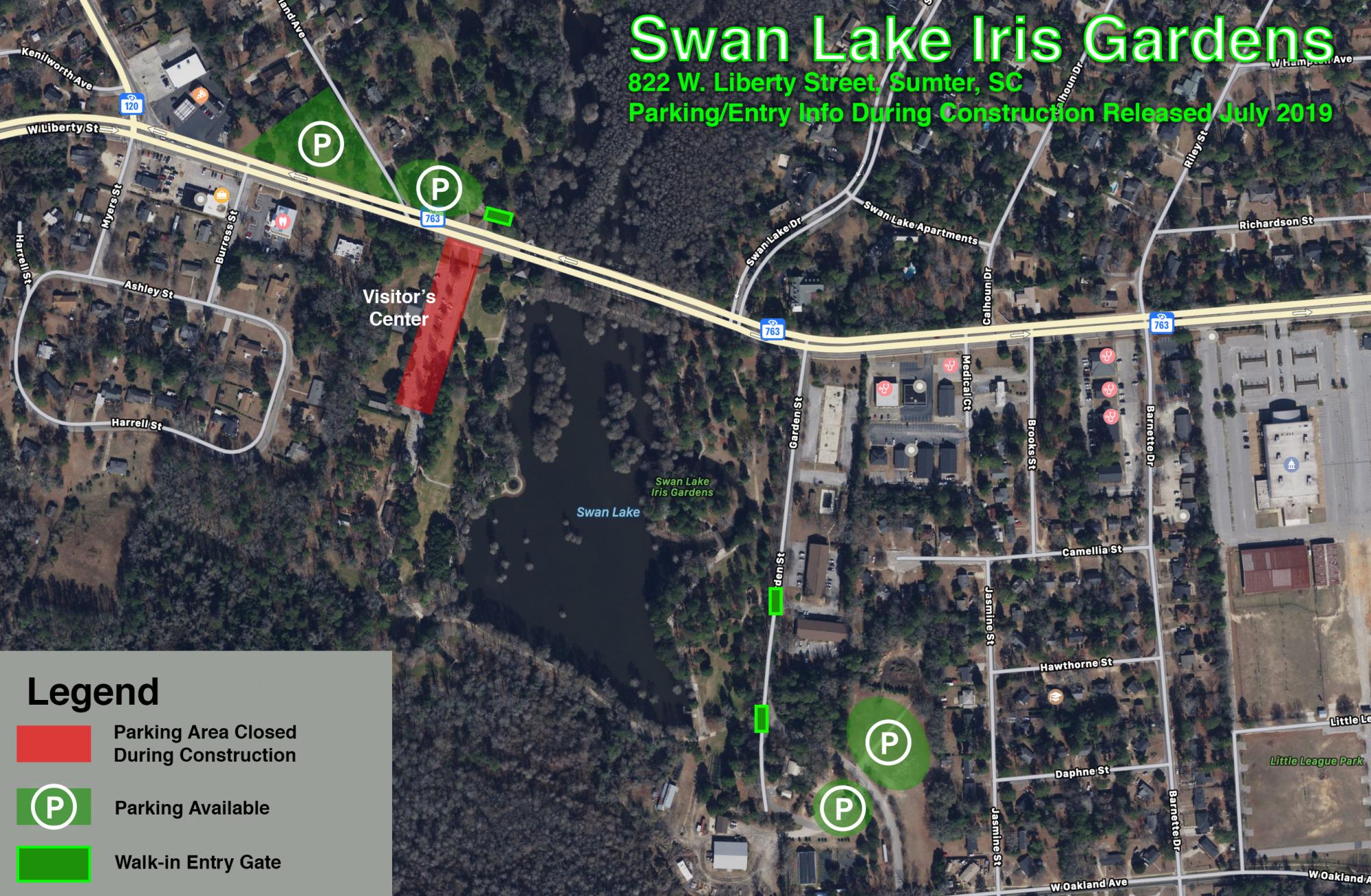 Parking map during construction at Swan Lake