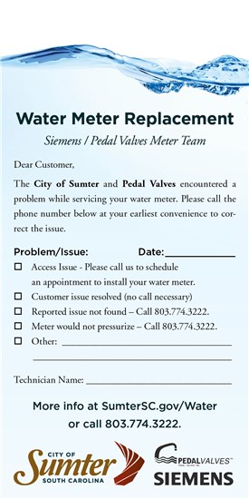 Water Meter Replacement Door Hanger