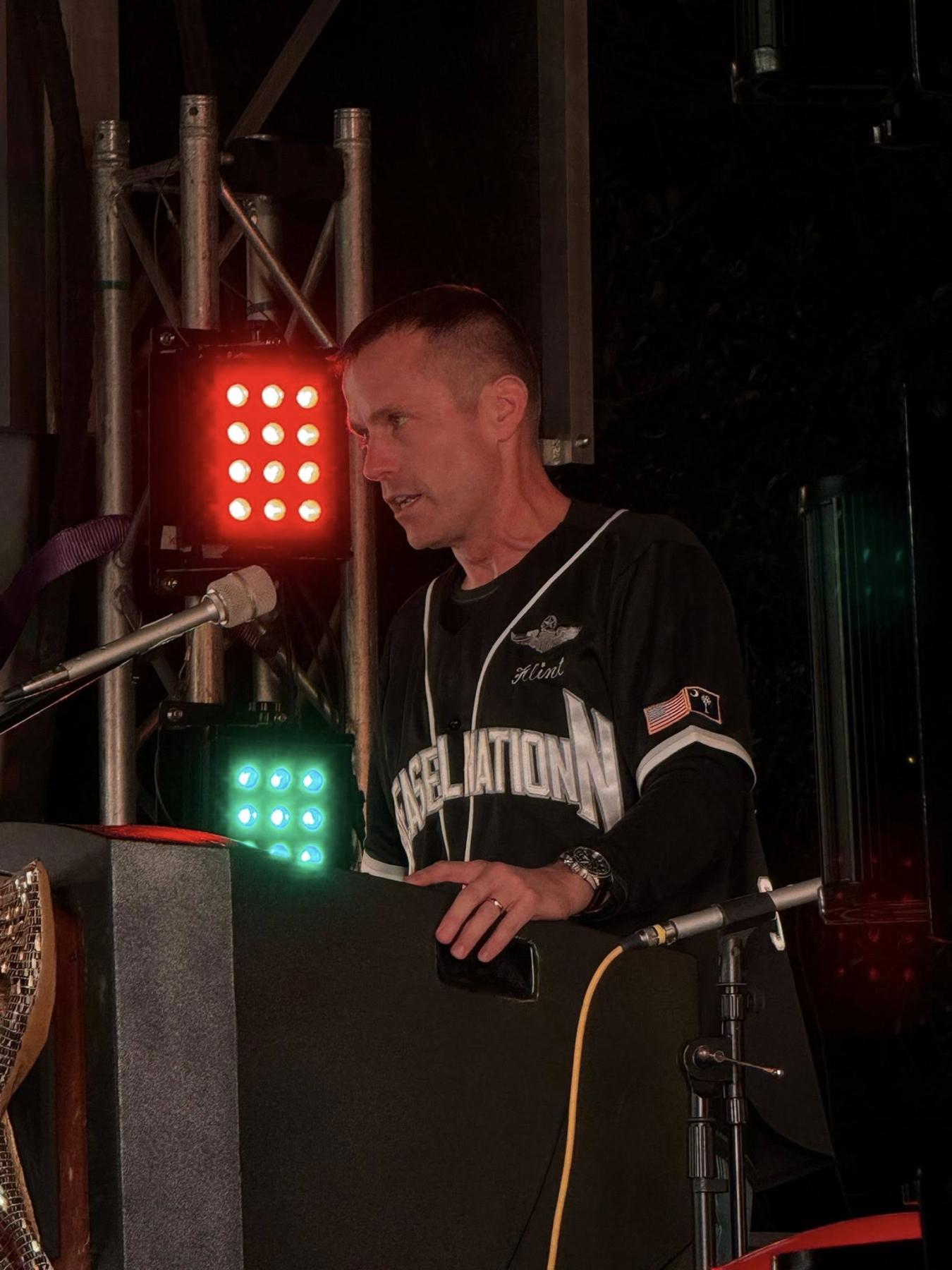 Colonel Kevin Hicok of Shaw Air Force Base greets the crowd.